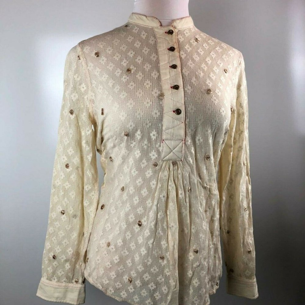 Free People Cream Eyelet Button-Front Peasant Blouse